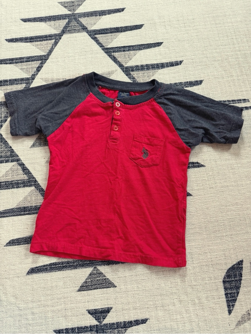 U.S. Polo Assn. Kids Red & Charcoal Grey Raglan Henley Shirt - Size 5 Youth